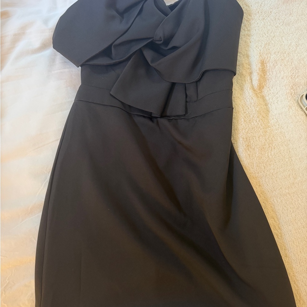 DO+BE Black Strapless Dress with Draped Bow Front